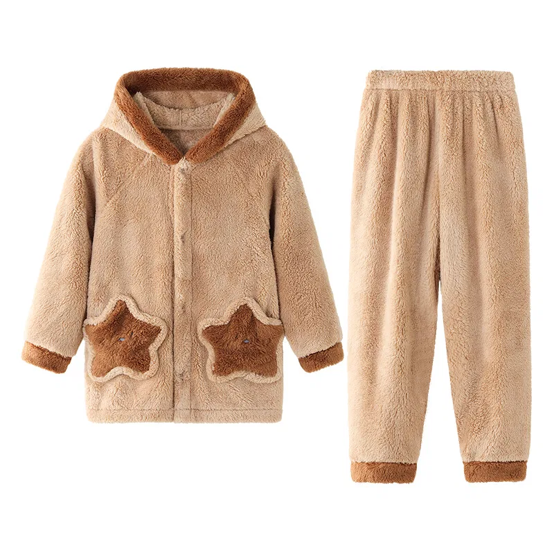 Детский комплект пижамы с капюшоном из флиса Red Bean, Khaki
