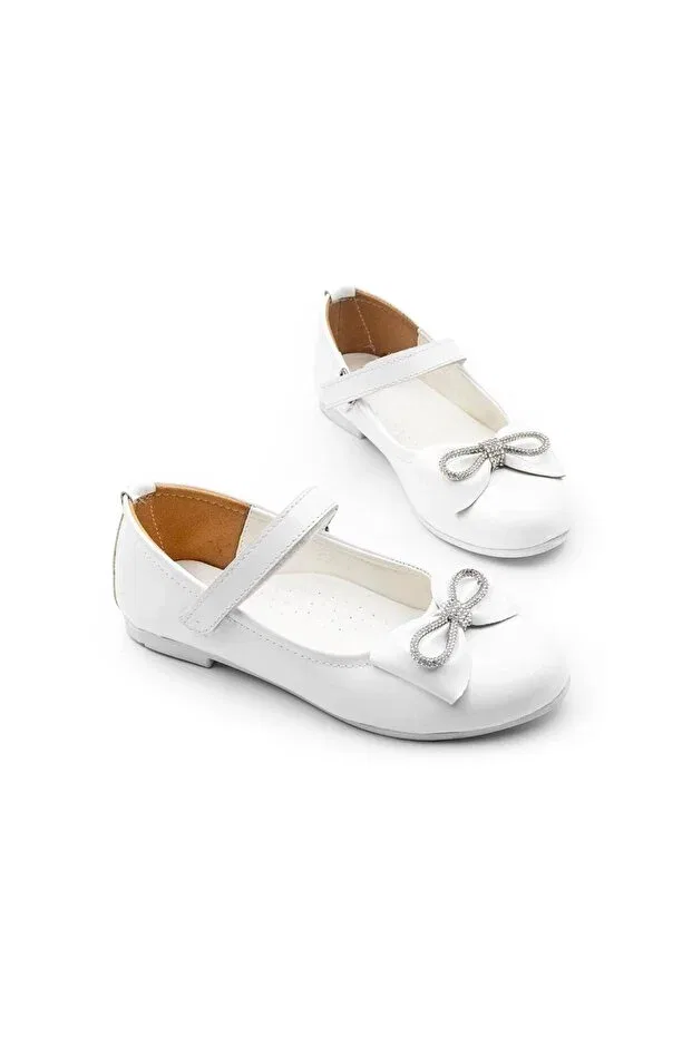 Детские балетки для девочек с бантом Fiko, White