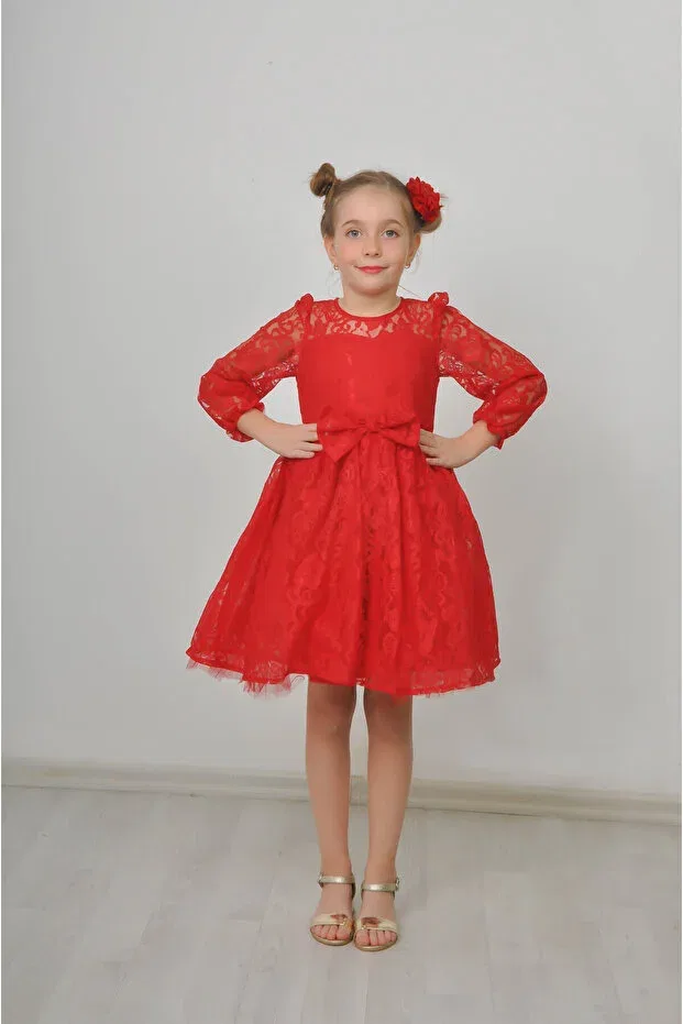 Детское платье для девочек с длинным рукавом Filizdens Kids, Red