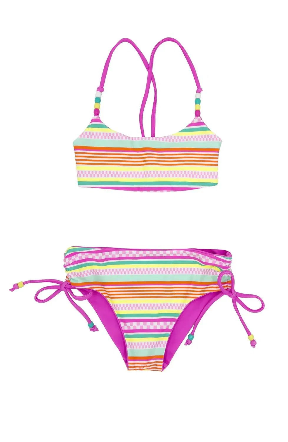 Детский купальник бикини с защитой UPF 50+ Four The Good Vibes feather 4 arrow, Hot Pink