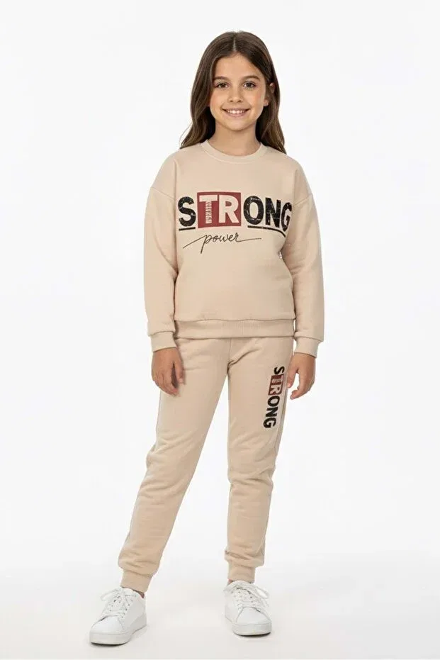 Детский спортивный костюм для девочек хлопковый с принтом Mnk Baby&Kids, Beige — фото 3
