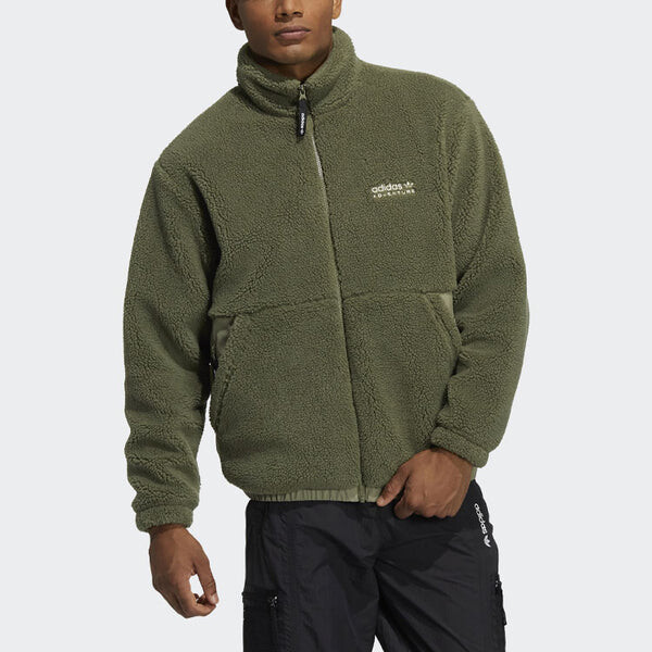 Куртка Adidas Originals Adv Sherpa Outdoor logo Sports Splicing Stand Collar, зеленый — фото 3