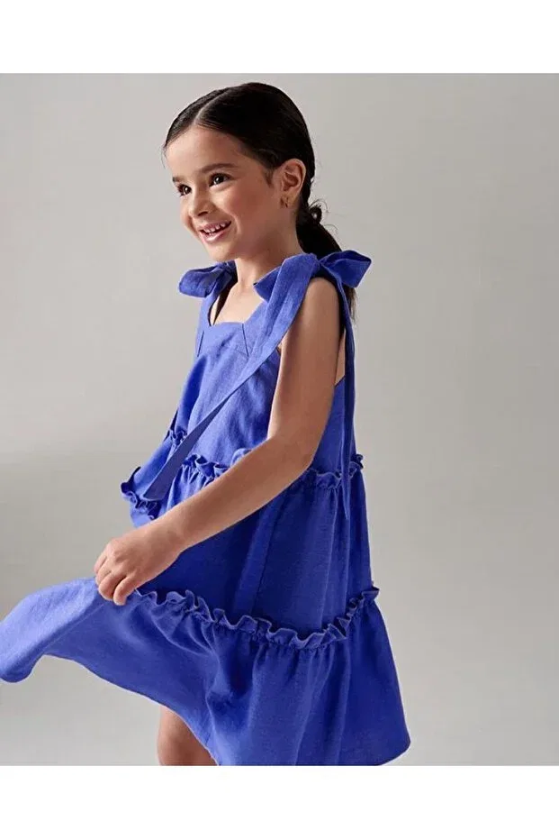 Детское платье для девочек хлопковое Ribbon Strap Pink Hippo Kids, Saks Blue