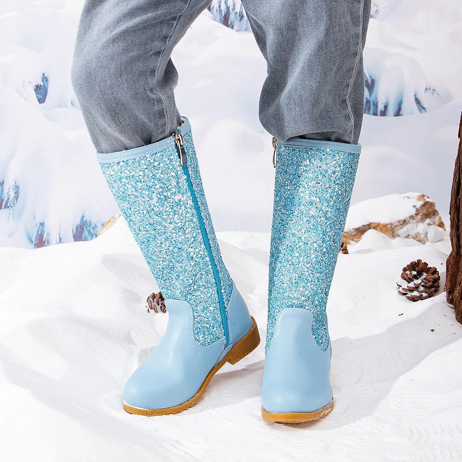 Детские сапоги для девочек с цветочным принтом Cowgirl Western Boots, Sky Blue — фото 3