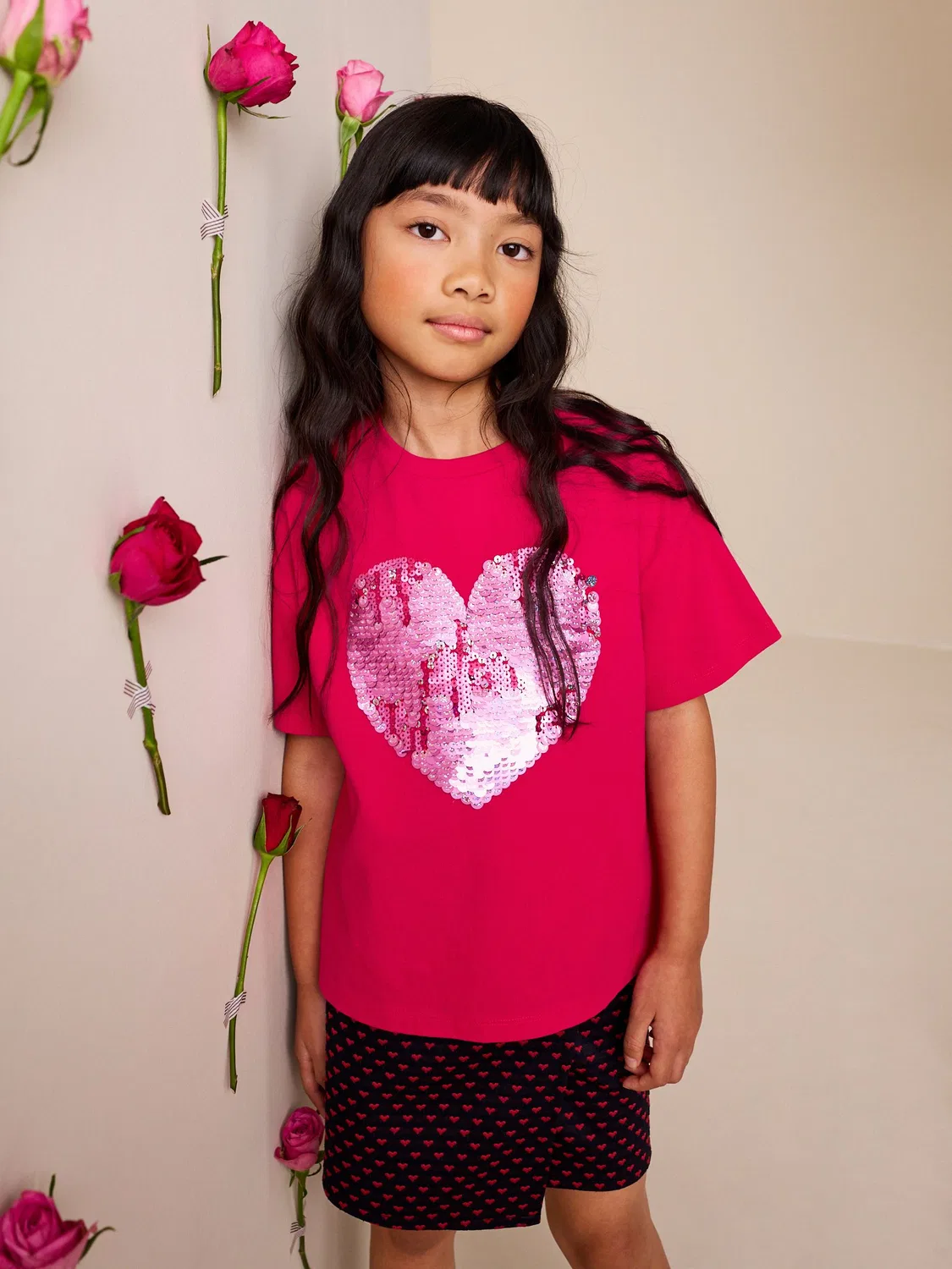 Футболка с пайетками Red Sequin Heart Next, красный