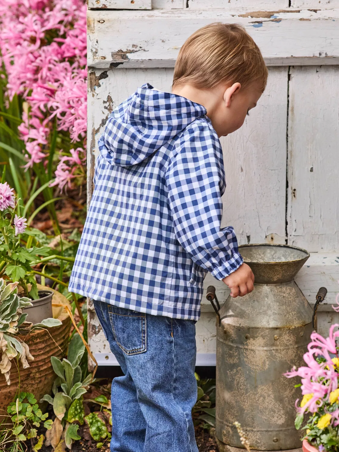 Куртка с капюшоном JoJo Maman Bébé Navy Gingham, темно-синяя — фото 4