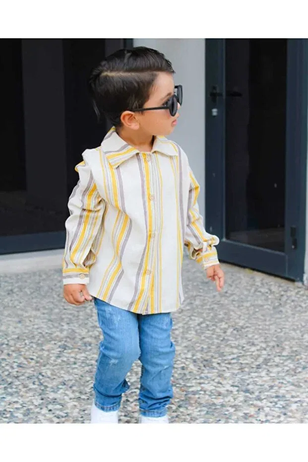 Детская рубашка для мальчиков с принтом Ares Kids Fashion, White Yellow — фото 2