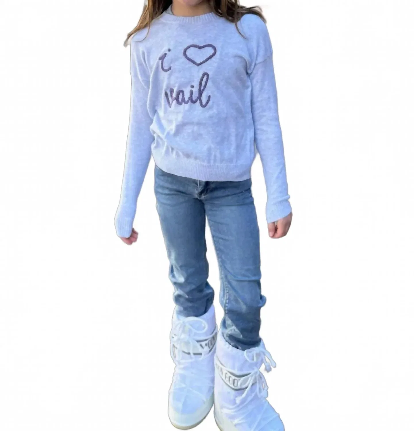 Детский свитер с принтом I Heart Vail Autumn Cashmere, Platinum/Wildberry