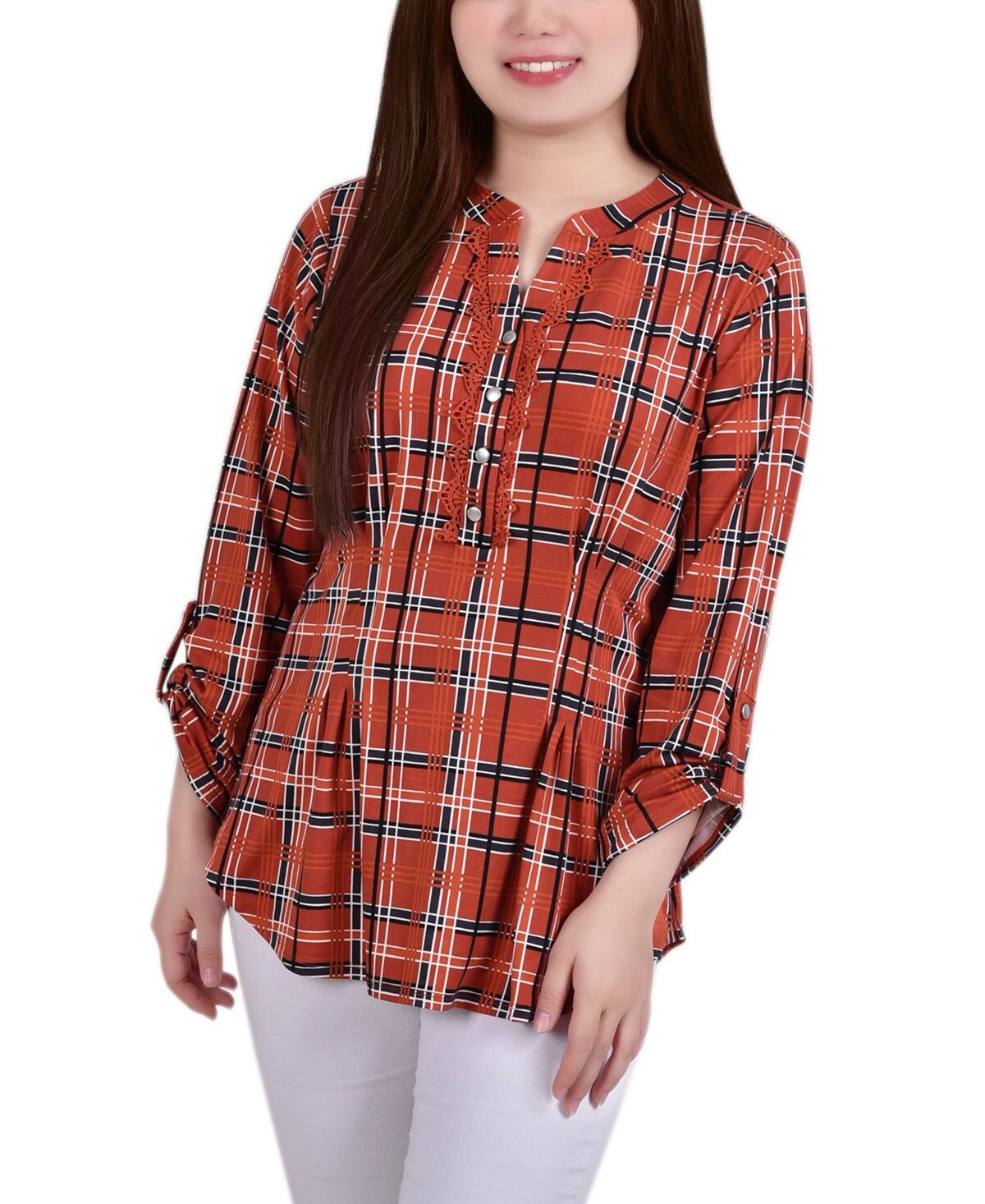 

Топ petite в клетку с y-образным вырезом NY Collection, мульти
