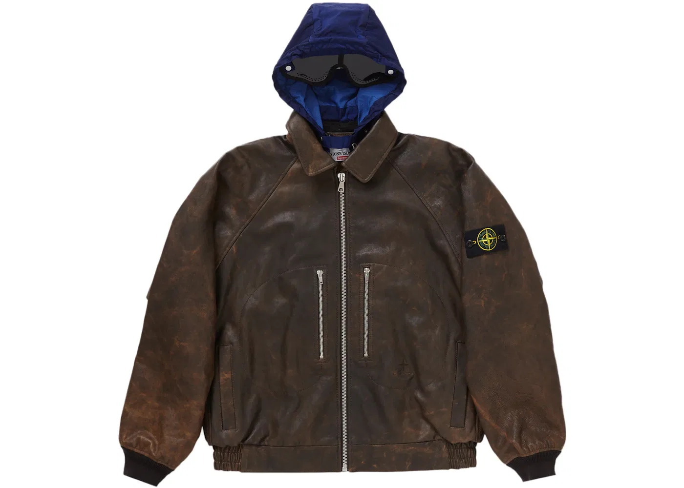 Мужская кожаная бомбер-куртка Supreme Stone Island, Brown
