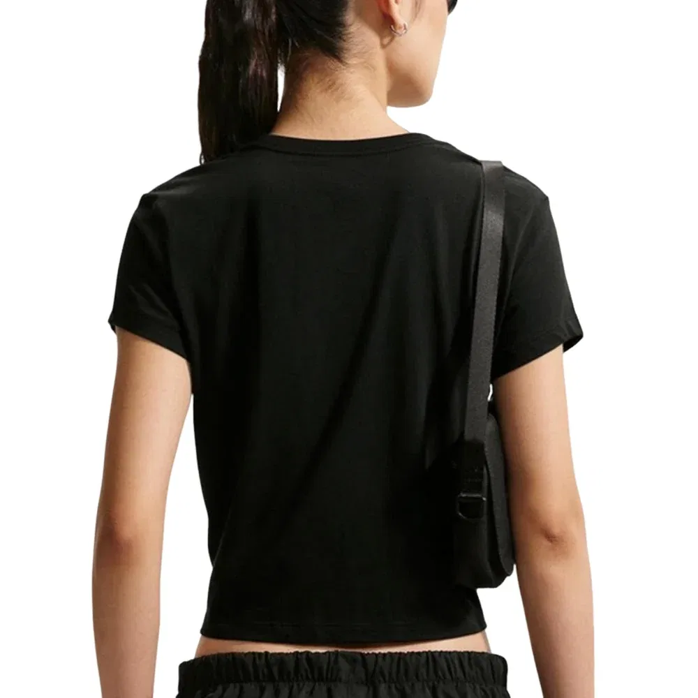 Женская футболка Solid Round Neck Cotton T-Shirt Asia Sizing 'Black' Nike, Black/White — фото 2