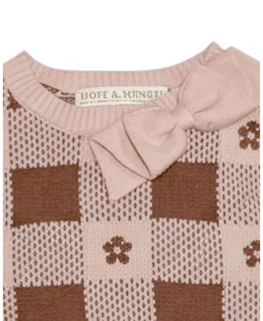 Свитер из органического хлопка с бантом и интарсией, модель Bow Detail Intarsia Hope & Henry, Cinnamon Heather Intarsia — фото 2