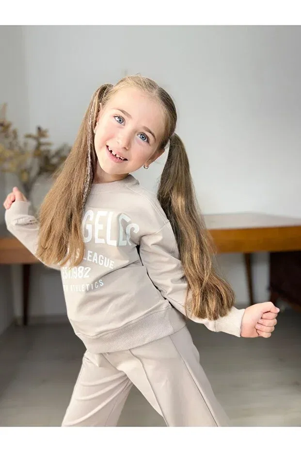 Детский спортивный комплект для девочек Los angeles girls' tracksuit set Seabubbles, Beige — фото 3