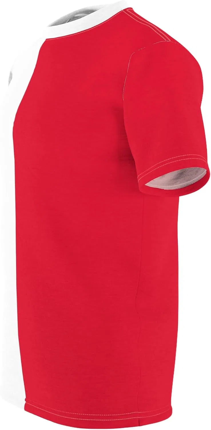 Футболка двухцветная Half Red Half White, White Stitching — фото 3