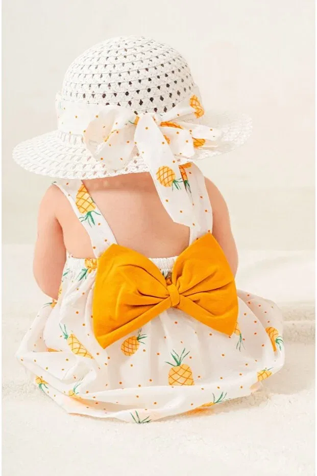 Детское платье для девочек с принтом Pineapple Patterned Summer Hat Dress Set Kidsmom Store, White
