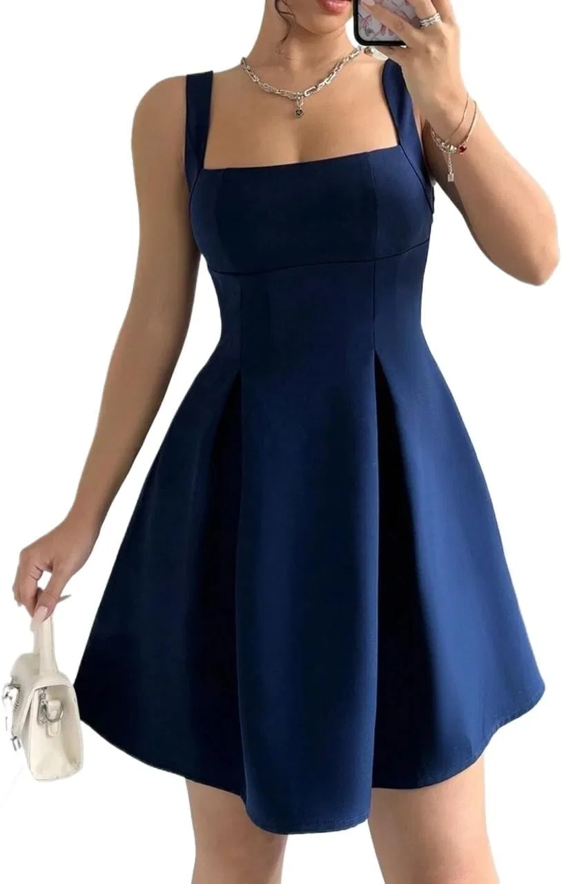 Женское повседневное платье A-силуэта с квадратным вырезом, Navy Blue