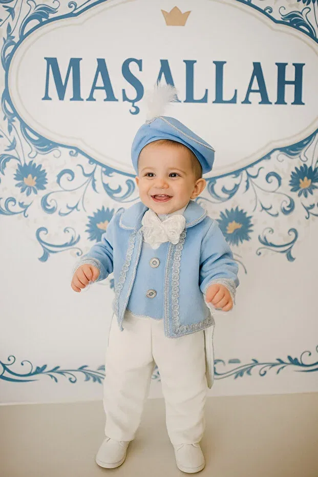 Детский комплект из бархата с длинным рукавом Tozpembebaby, Blue