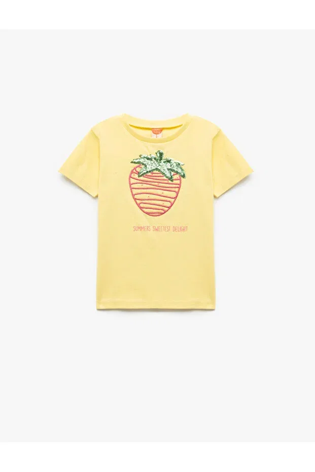 Детская футболка с пайетками Crew Neck Cotton Koton, Yellow
