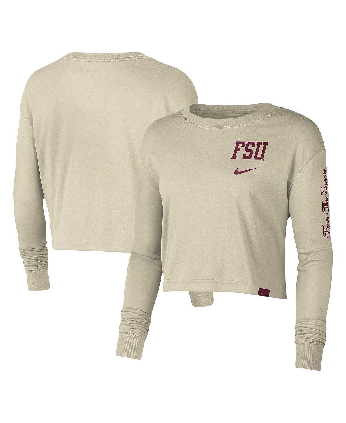 

Женский кремовый укороченный топ с длинными рукавами и надписью Florida State Seminoles Varsity Nike