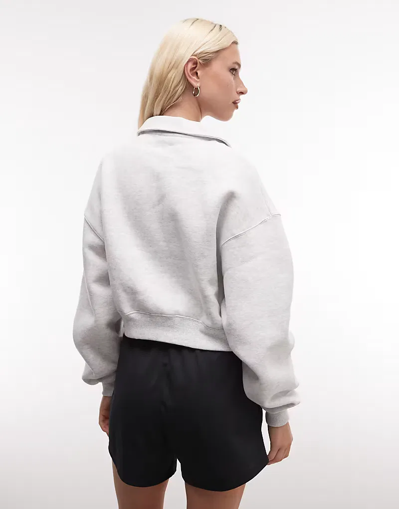 Укороченная флисовая рубашка-поло Nike Studio Fleece Oversized, серый — фото 4
