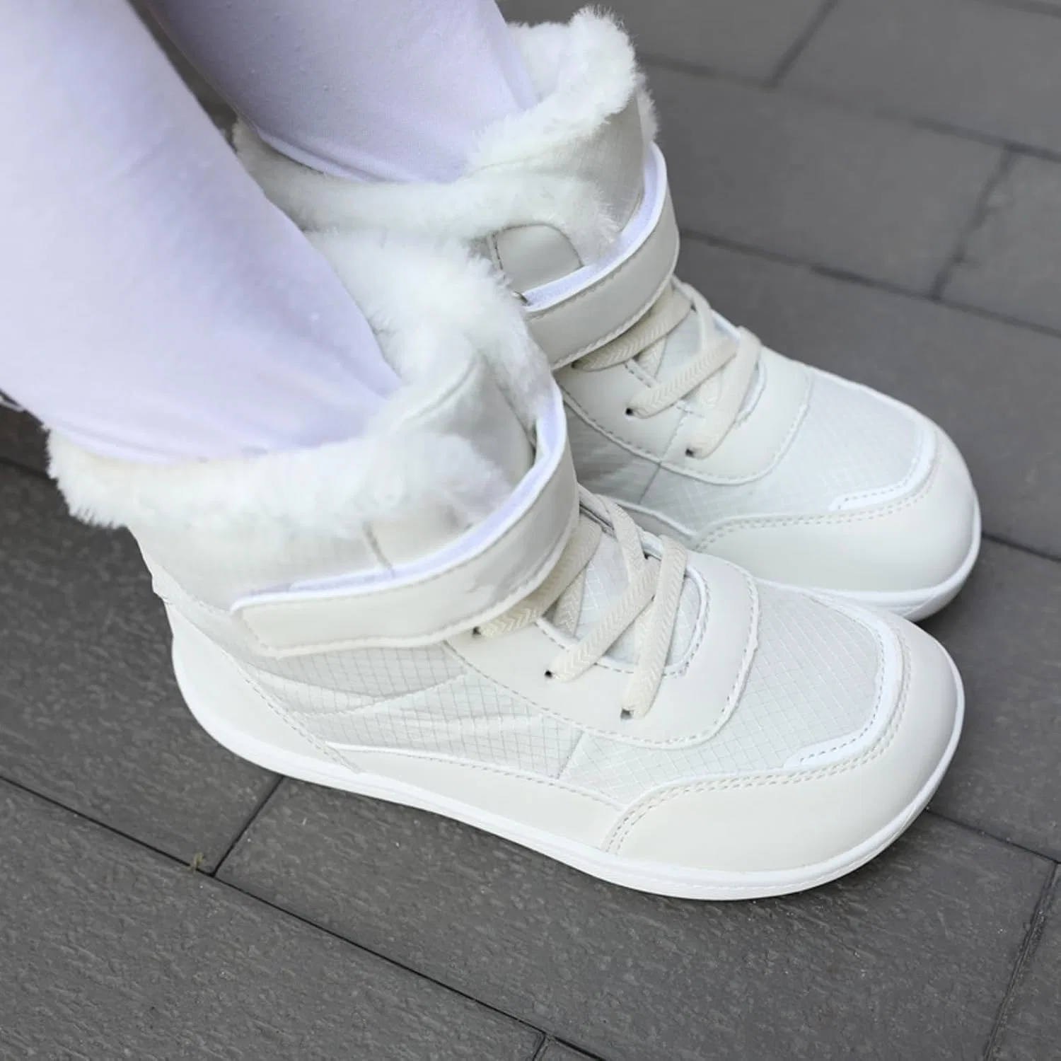 Детские зимние сапоги для мальчиков и девочек с принтом снежинок, водонепроницаемые, с круглым носком, White — фото 2
