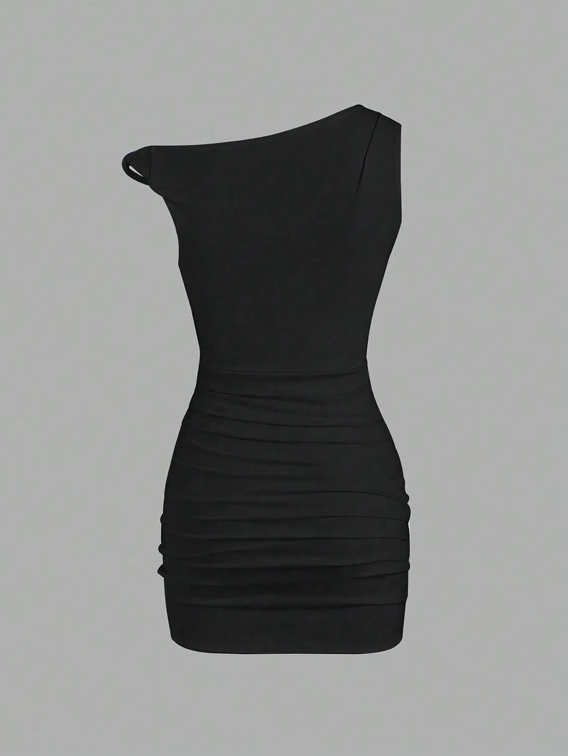 Женское облегающее мини-платье с одним рукавом Ruched, Black — фото 3