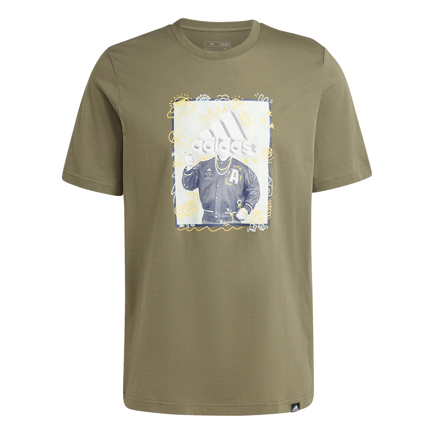 Мужская футболка с принтом Doodle Graphic Tee adidas, Strata Olives — фото 4