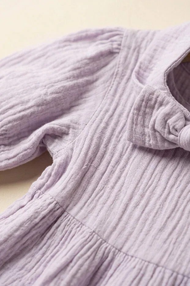 Детское муслиновое платье для девочек с бантом Zumino, Lilac — фото 2