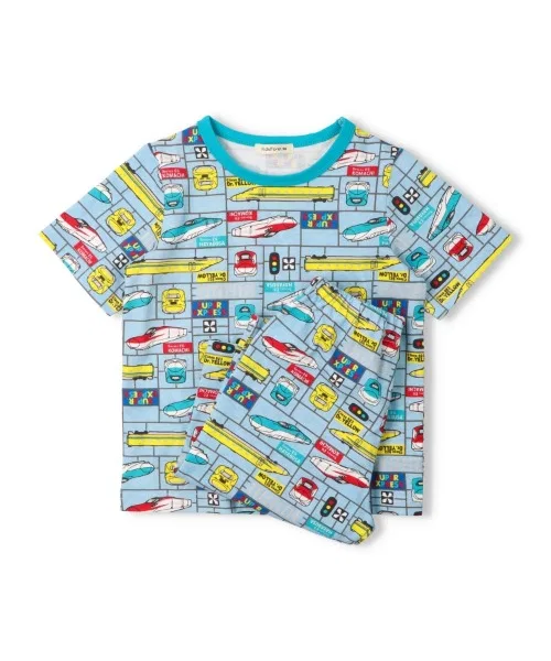 Детская пижама с коротким рукавом с принтом JR Shinkansen Kids Foret, Sax Blue