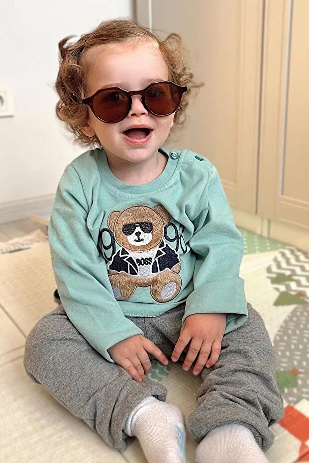 Детская футболка с длинным рукавом с принтом Breeze, Water Green — фото 2