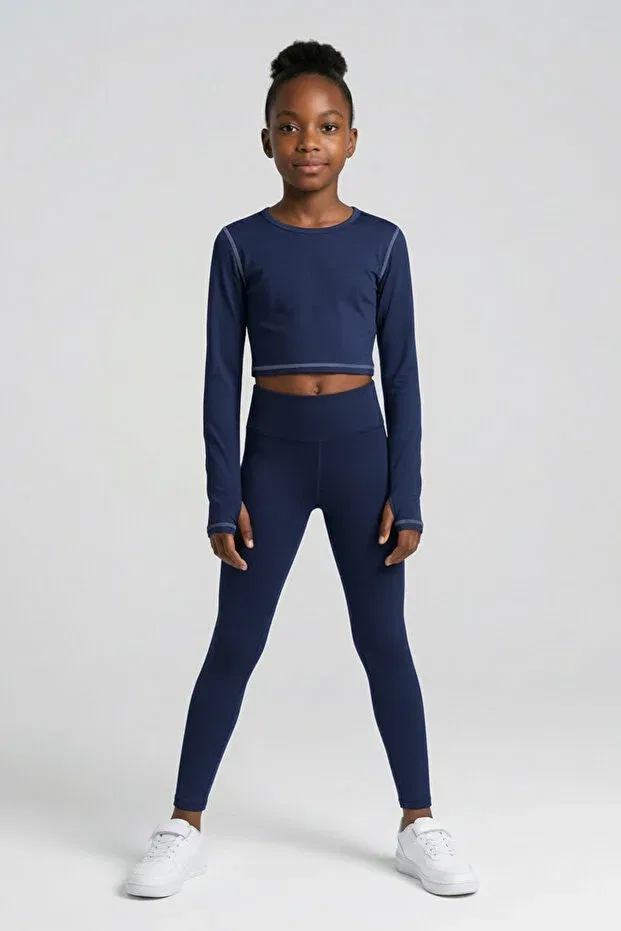 Детское для девочек лонгслив с принтом Colorinas, Navy Blue — фото 4