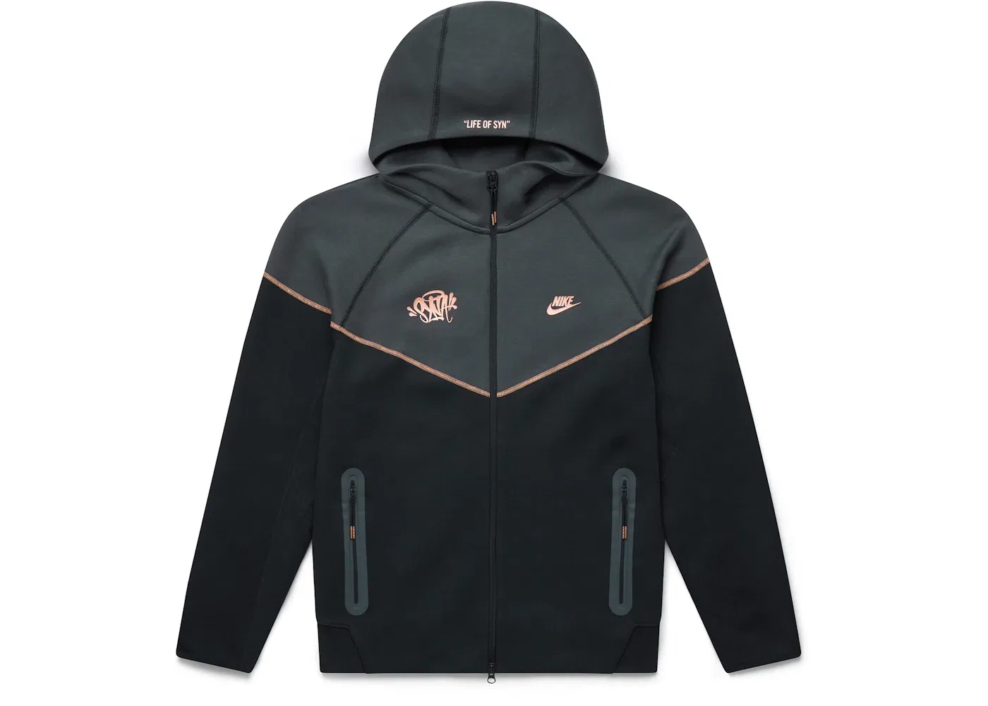 Мужская куртка с флисом с принтом Nike Sportswear Tech Fleece x Central Cee Full Zip Hoodie, Black/Metallic Red Bronze
