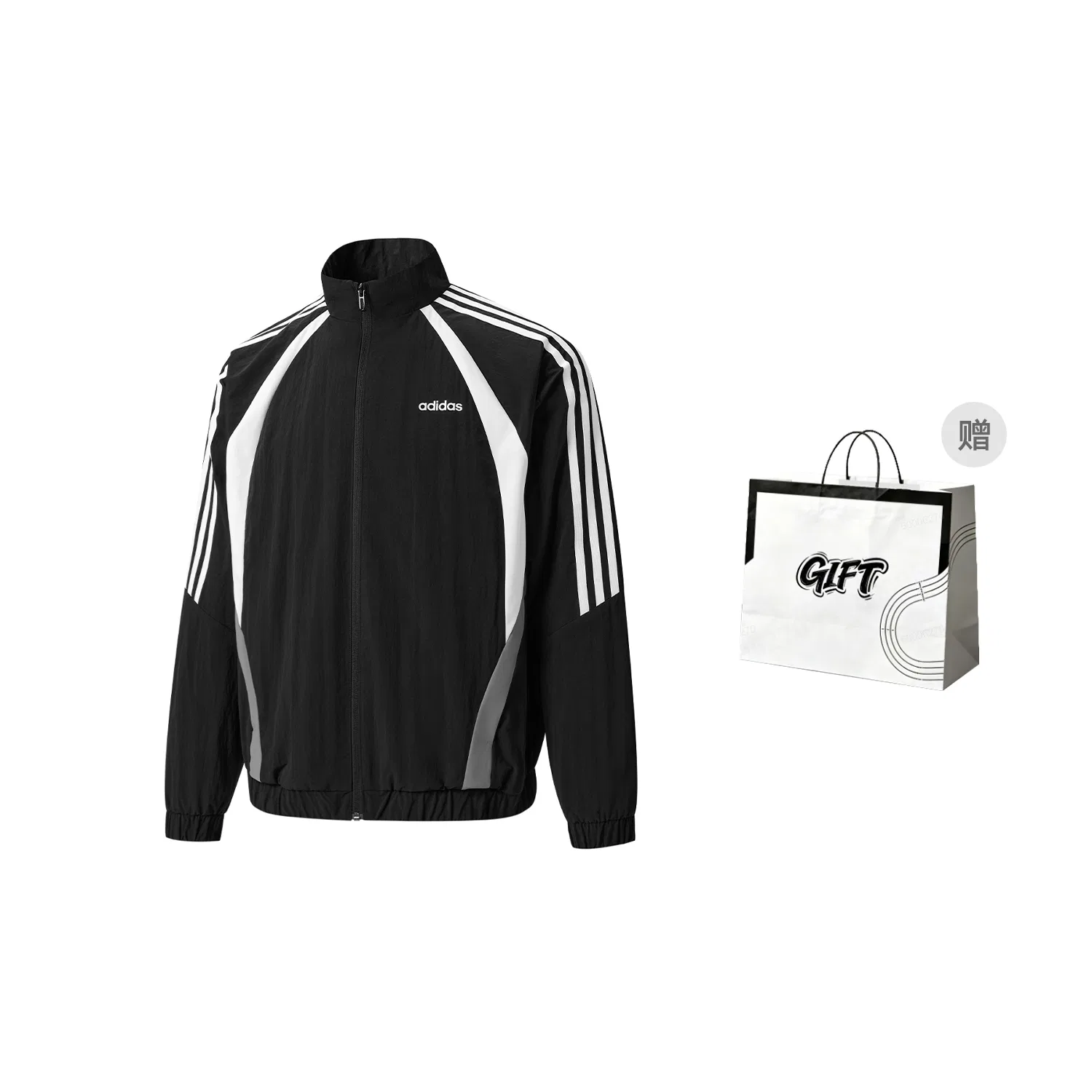 Мужская куртка с воротником-стойкой, Adidas, Black/White/Graphite Gray