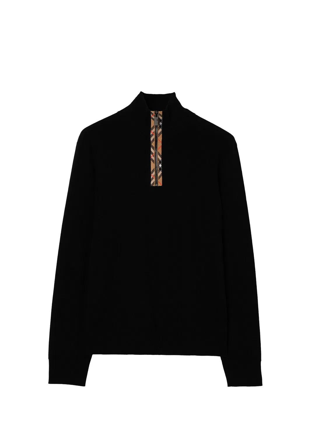 Свитер Burberry Check Trim Wool Half-Zip, черный