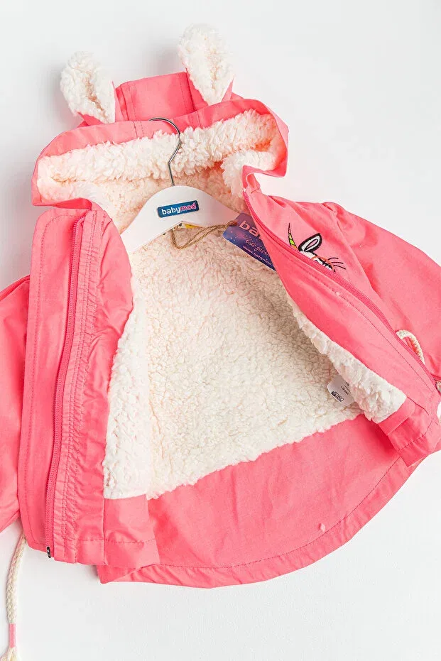 Детское зимнее пальто для девочек плюшевое с принтом Unicorn Embroidered Plush Neon Pink Babymod, Pink — фото 3