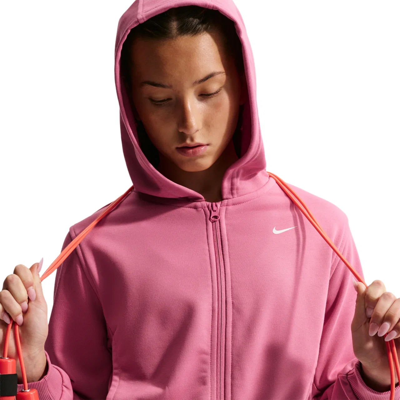 Детская худи на молнии Dri-FIT Full-Zip Nike, цвет Peony/Peony/Black — фото 3