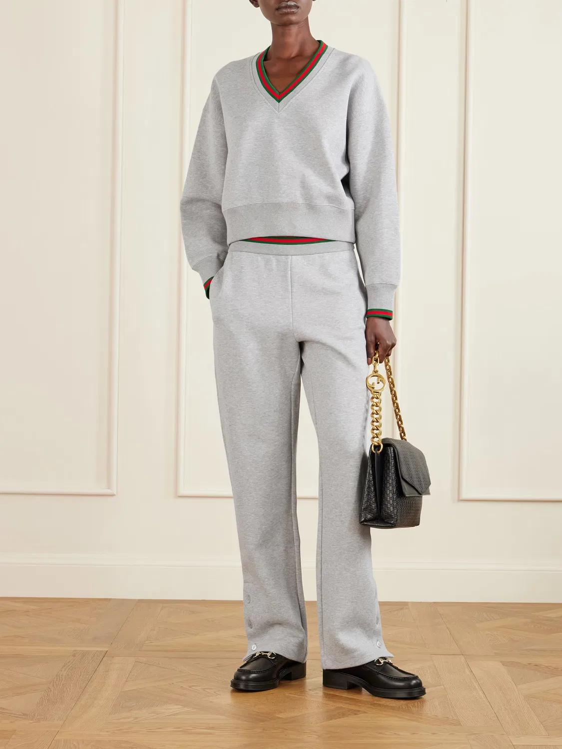 Спортивные брюки Gucci из смесовой хлопковой ткани, эластичный пояс, серый — фото 2