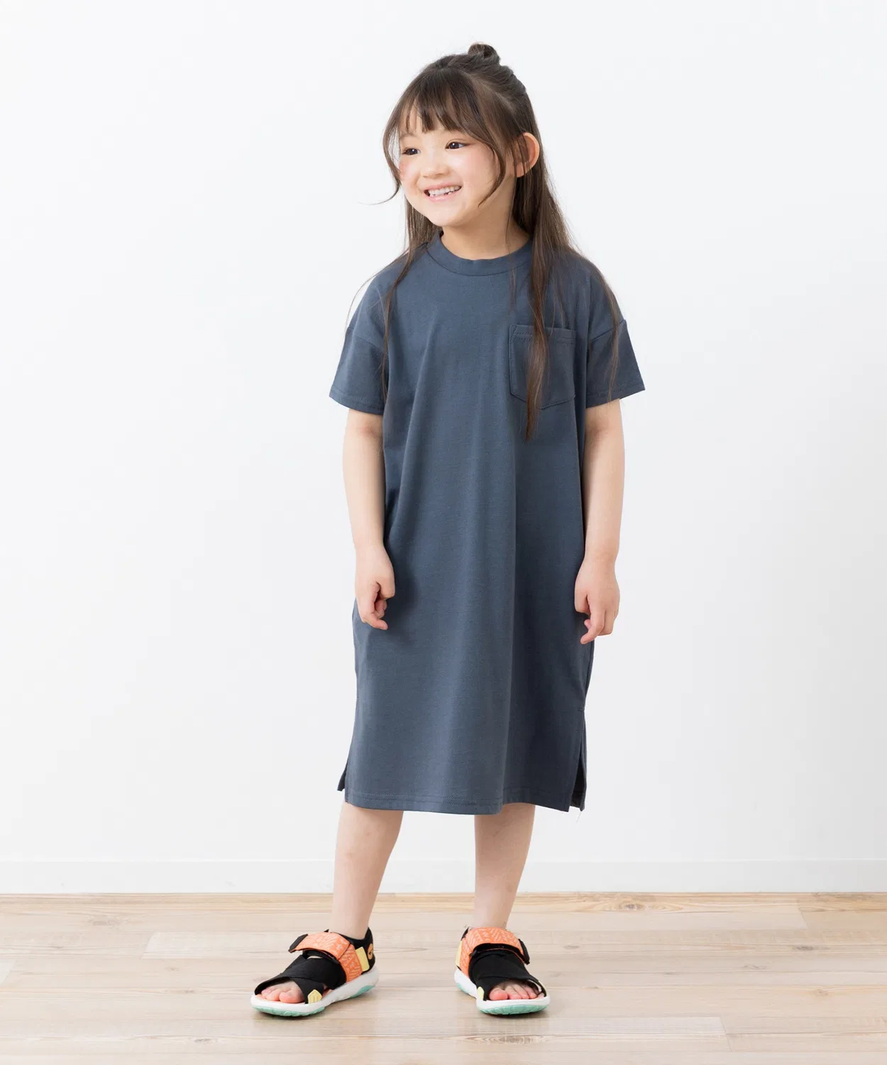 Детское платье-трапеция с широким рукавом, модель Big Silhouette, chil2, Charcoal Grey