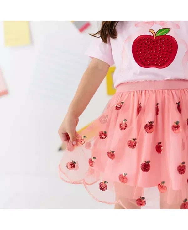 Детская футболка для девочек с принтом Apple Rhinestone Patch Sweet Wink, Ballet Pink — фото 3