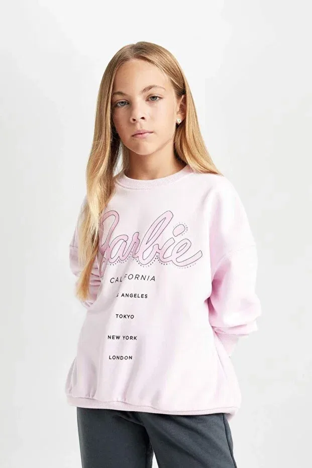 Детские свитшот для девочек оверсайз Barbie Defacto, Pink-Pn633 — фото 3