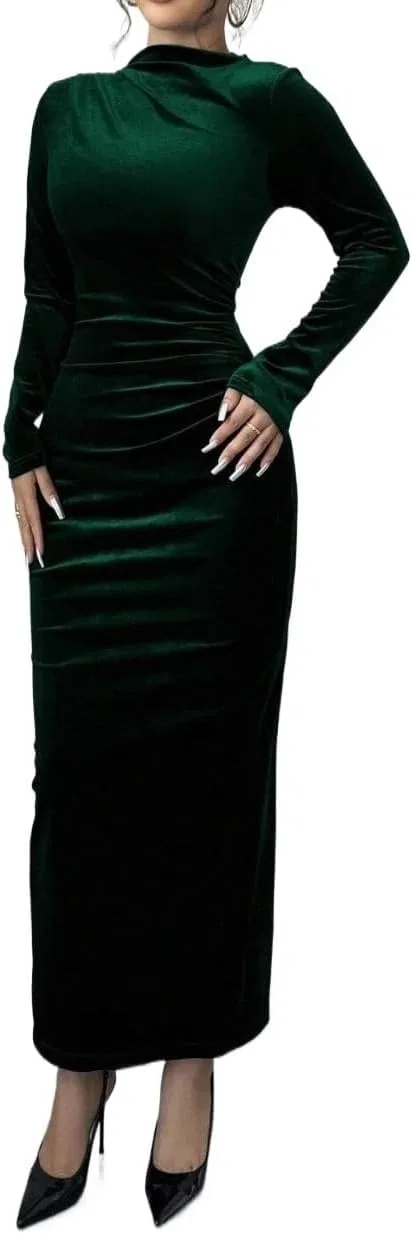 Женское облегающее платье с разрезом, Dark Green
