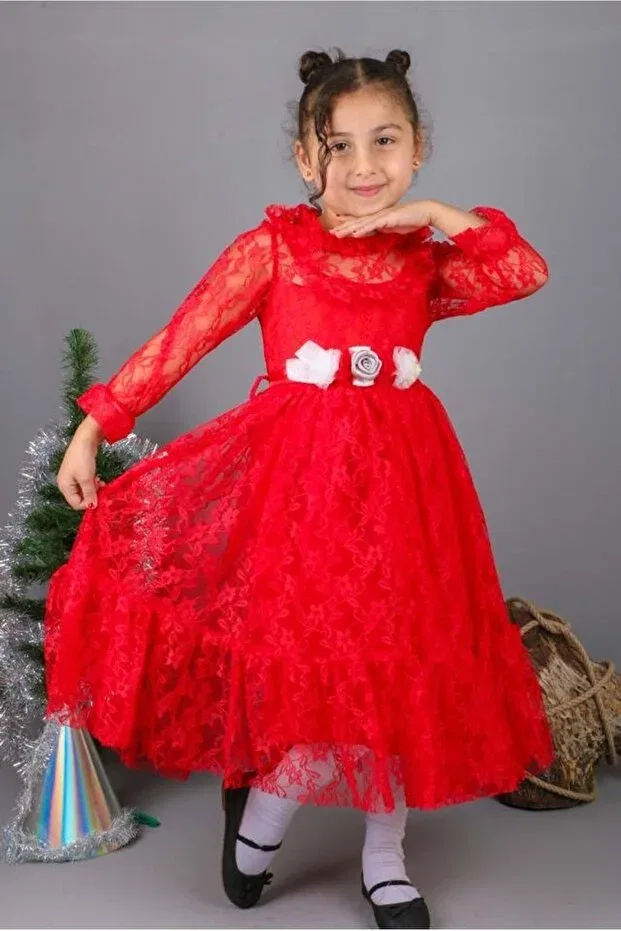 Детское платье для девочек с цветочным кружевом Flower Motif Lace Mnk Baby&Kids, Red