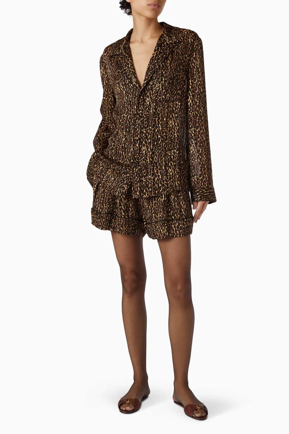 Рубашка пижамная из шелкового жоржета SAINT LAURENT — фото 2