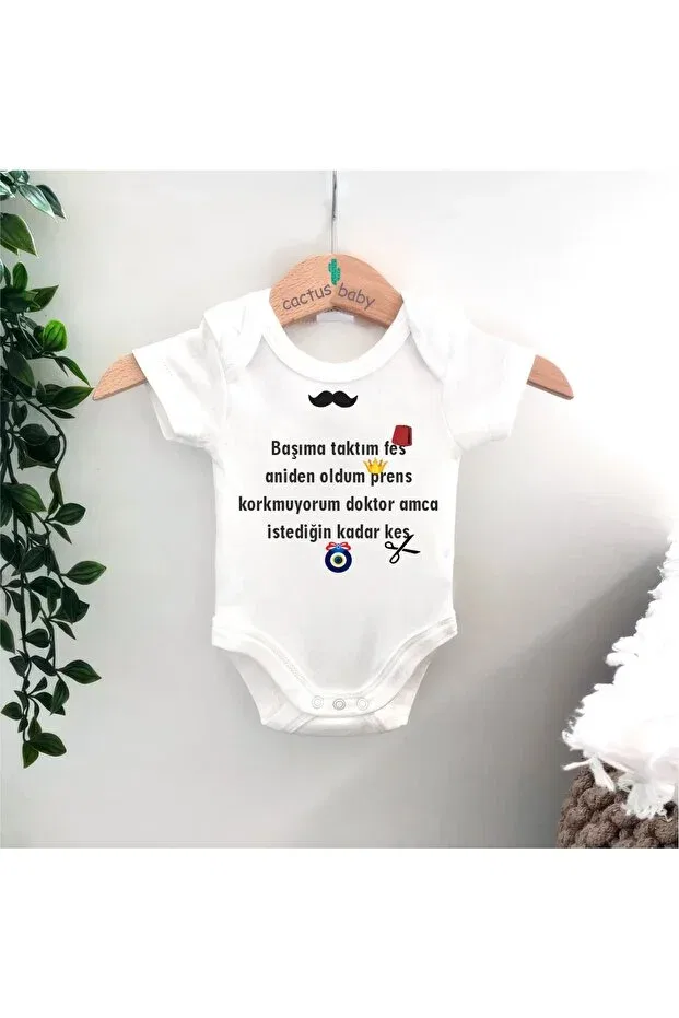 Детское боди для новорожденных с принтом Cactus baby circumcision clothes with tassel body with name printable Cactus Collection, White