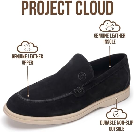 Мужские туфли Project Cloud из 100 натуральной кожи с подошвой из пены с эффектом памяти, венецианские лоферы для мужчин - обувь с нескользящей подошвой, мокасины, повседневные мужские туфли (Mark), черный — фото 2