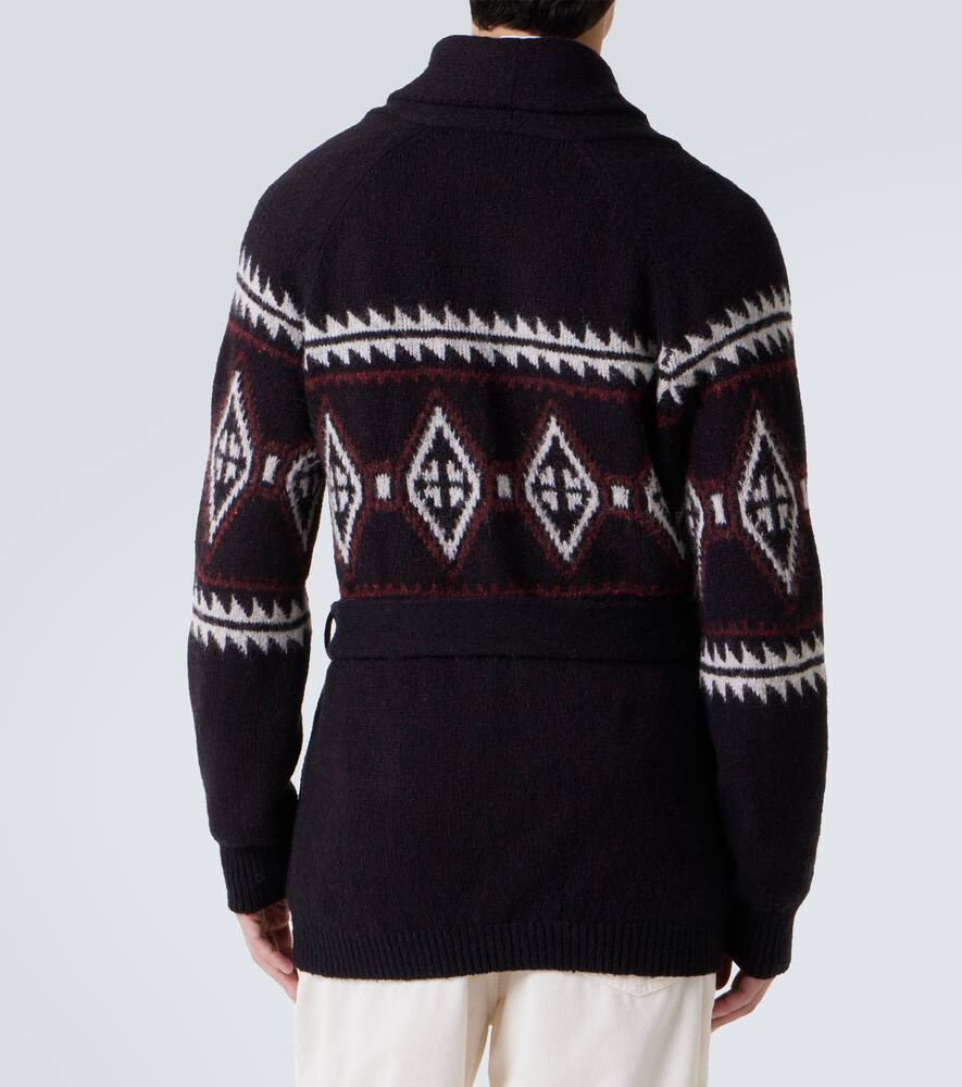 Жаккардовый кардиган из шерсти, шёлка и кашемира Brunello Cucinelli, Burgundy Black — фото 4