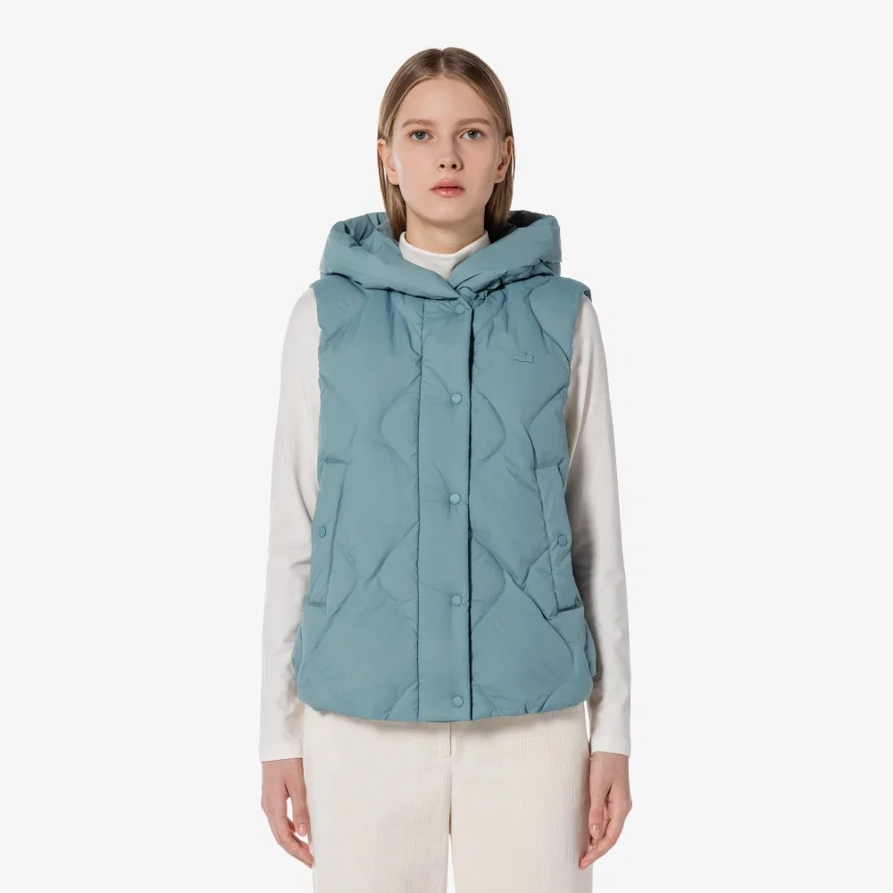 Жилет женский Lacoste стеганый пуховый с капюшоном, хаки