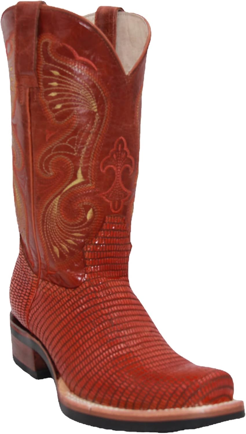 

Мужские ковбойские западные ботинки из натуральной кожи с тиснением под ящерицу и квадратным носком The Western Shops, Honey