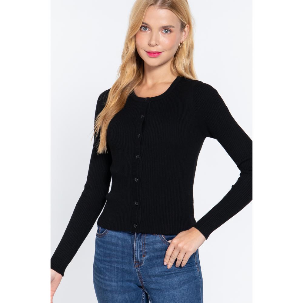 

Длинный Slv Crew Neck Базовый кардиган FASHNZFAB, черный
