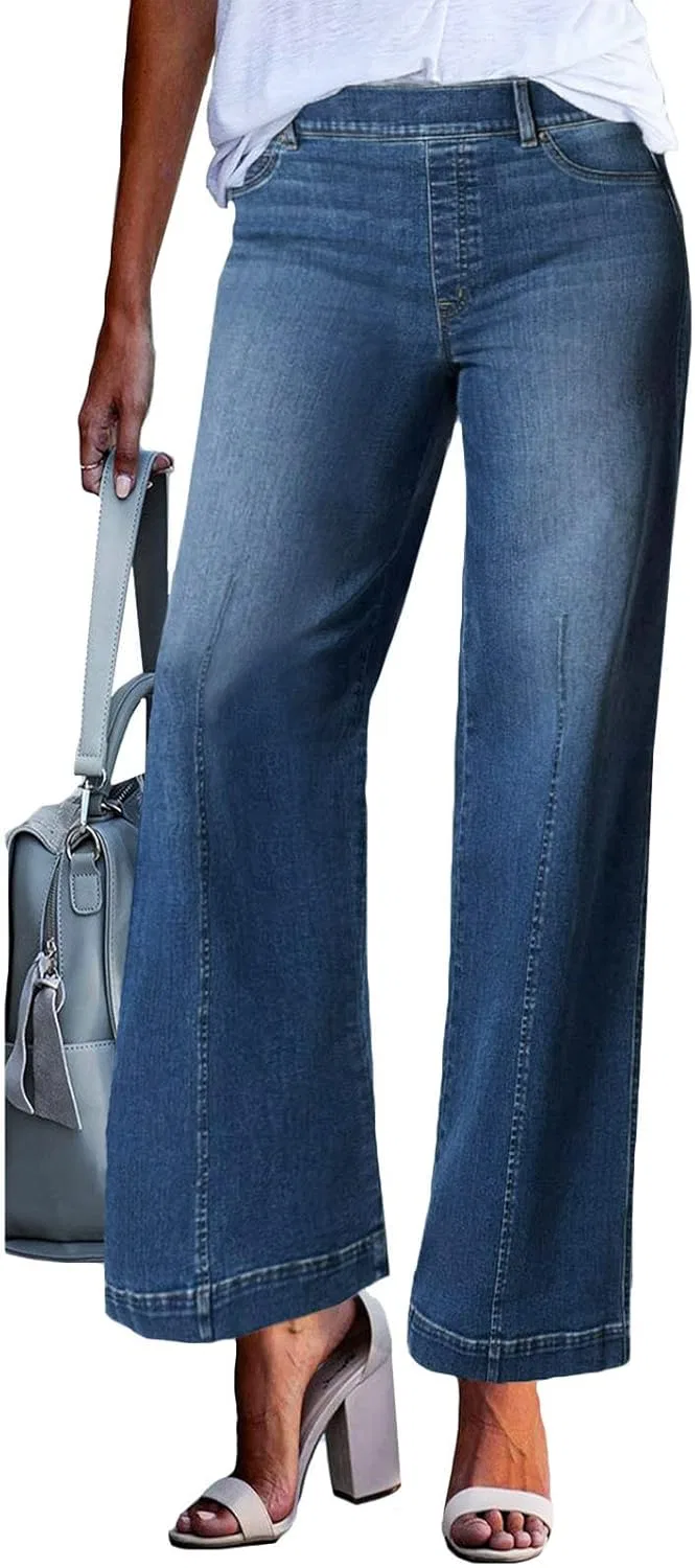 Джинсы, широкие штанины, синие